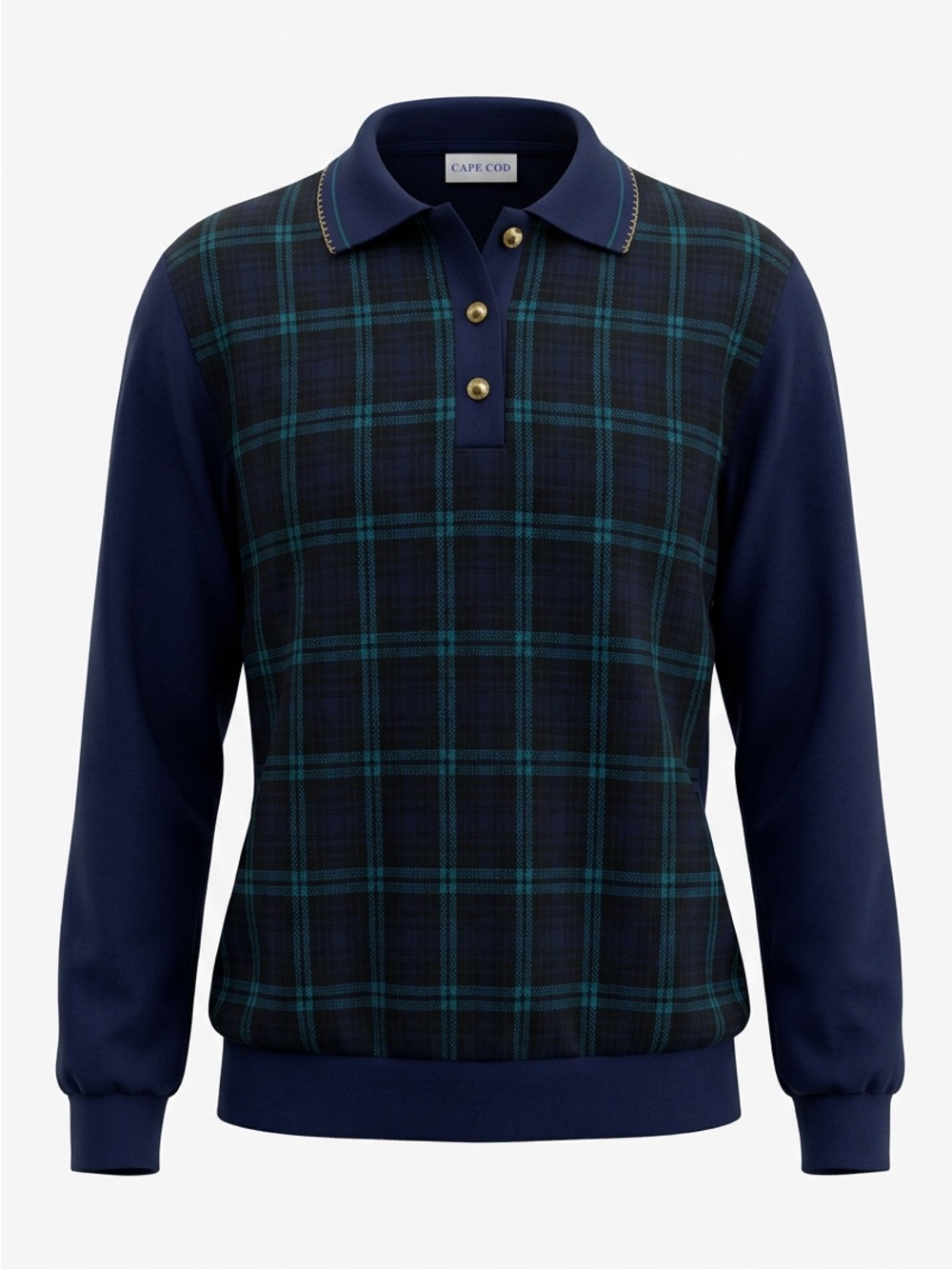 Navy Plaid V-Neck Polo Sweater